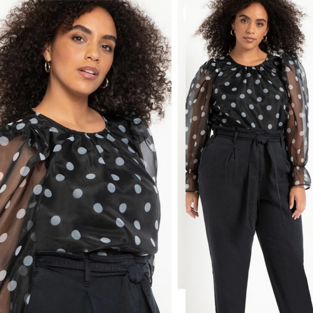 Eloquii Organza Puff Sleeve Top Size 14